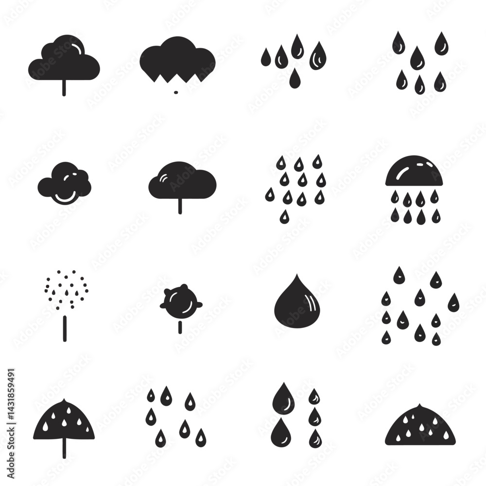 icon sheet, simple shapes, rain icons, white background icon sheet, simple shapes, rain icons, white background