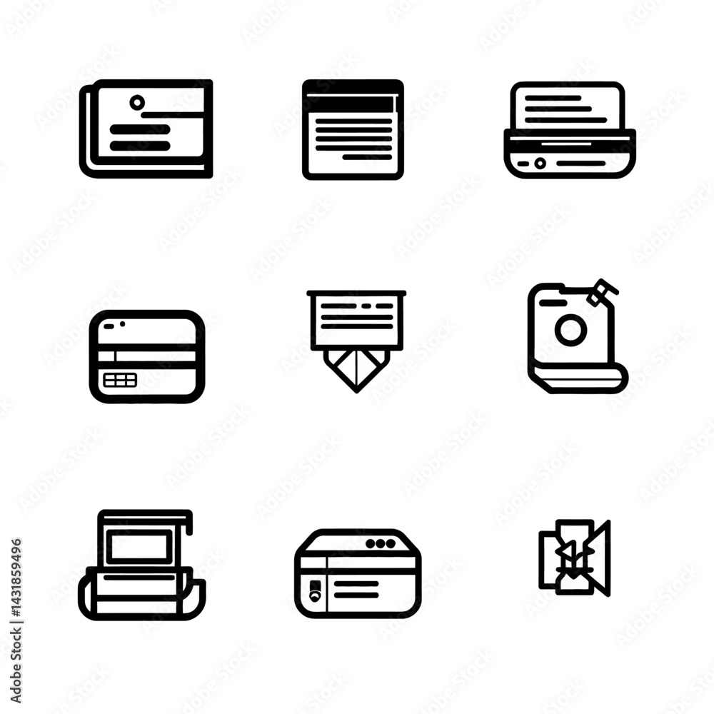 icon sheet, simple shapes, printer icons, white background icon sheet, simple shapes, printer icons, white background