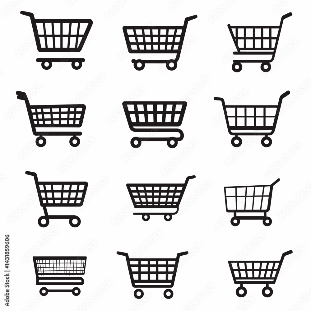 icon sheet, simple shapes, shopping cart icons, white background icon sheet, simple shapes, shopping cart icons, white background