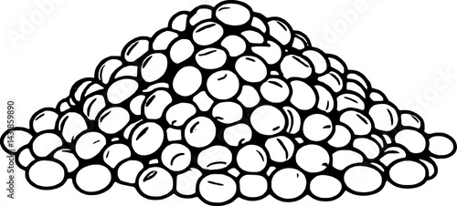 A Pile of Round Soybeans Black and White Illustration