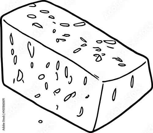 Line Drawing Of A Rectangular Block Of Cheese With Seeds