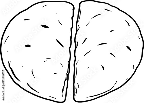 A Split View of Two Round Baked Flatbreads