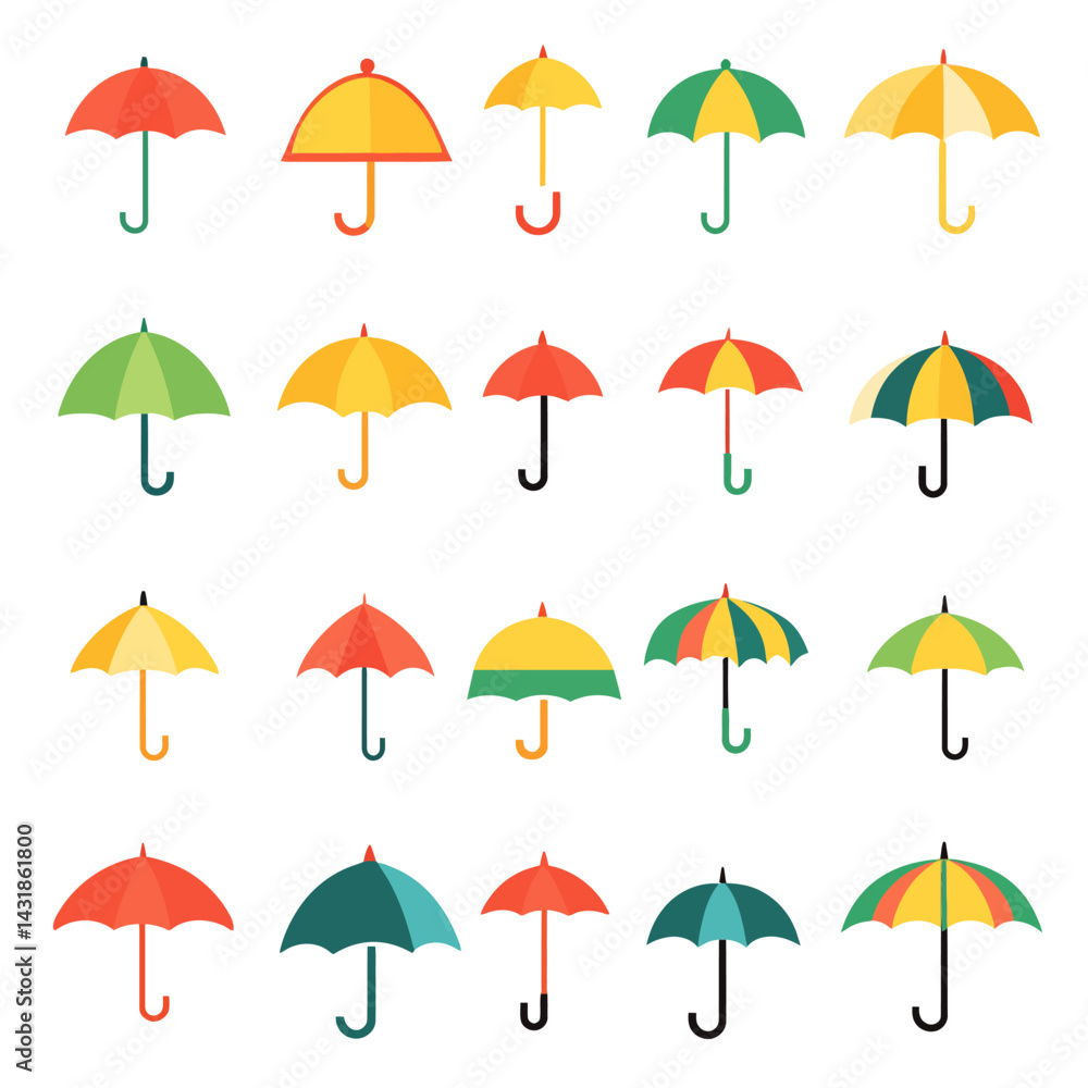 icon sheet, simple shapes, umbrella icons, white background icon sheet, simple shapes, umbrella icons, white background