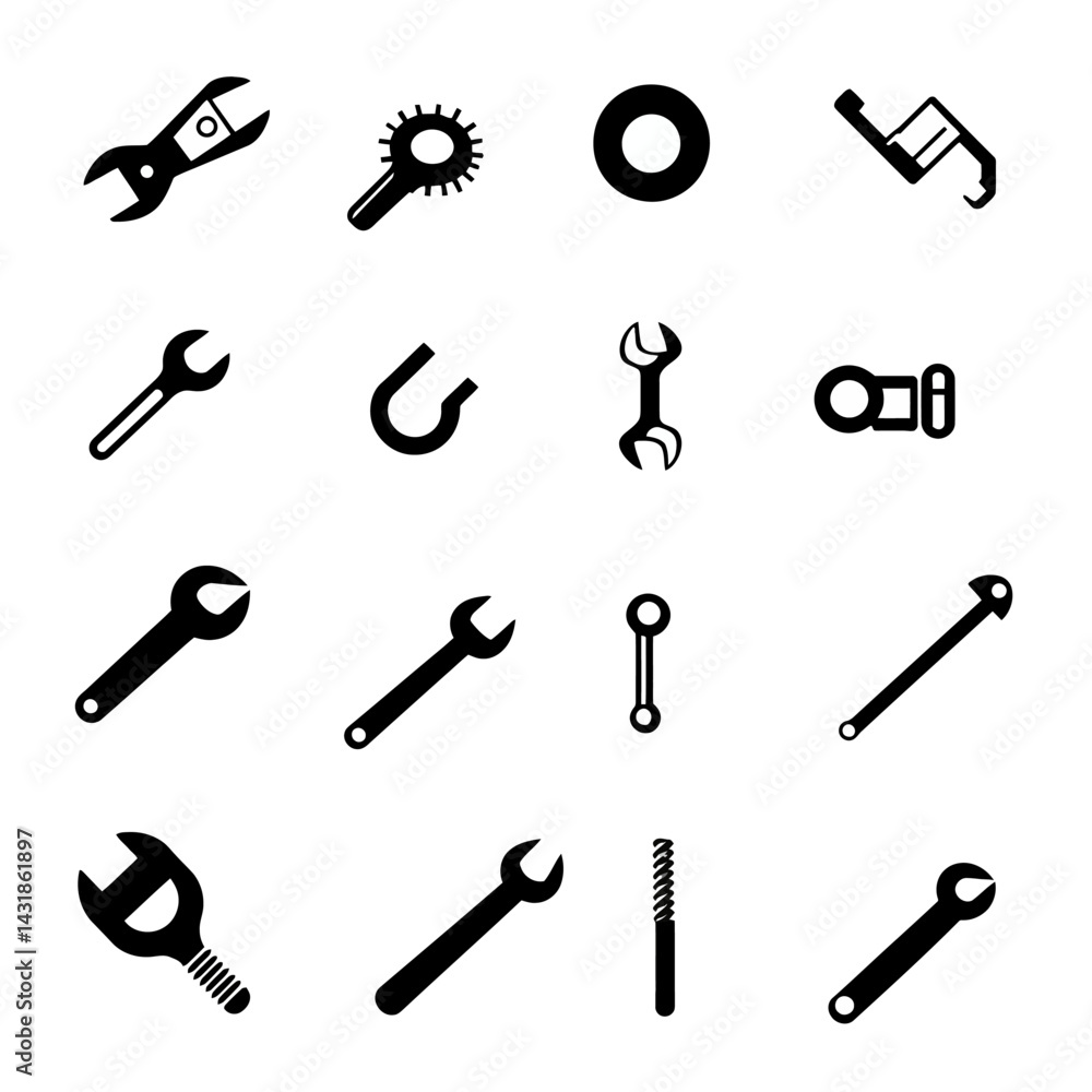 icon sheet, simple shapes, wrench icons, white background icon sheet, simple shapes, wrench icons, white background