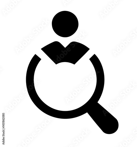 Magnifying Glass Symbol with Human, Inside Representing Employee Search, Recruitment Process, HR Hiring, Talent Acquisition, Workforce Selection, Job Candidate Identification in Business Context
