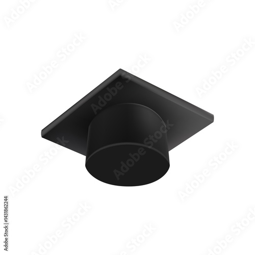 Realistic Black graduate cap. 3D Graduation Doctoral hat.