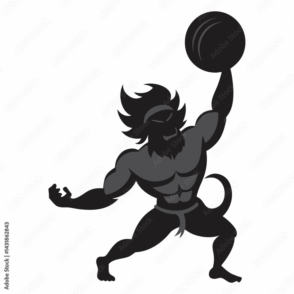 Fototapeta premium Angry Hanuman throwing stones, vector art illustration