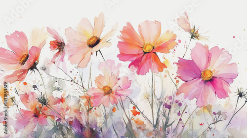 Wallpaper Mural Elegant wedding invitation card background . Minimal hand painted watercolor Cosmos flowers texture template background. Design for wedding, vip cover, poster, rsvp moderncard.Valentine's Day Torontodigital.ca