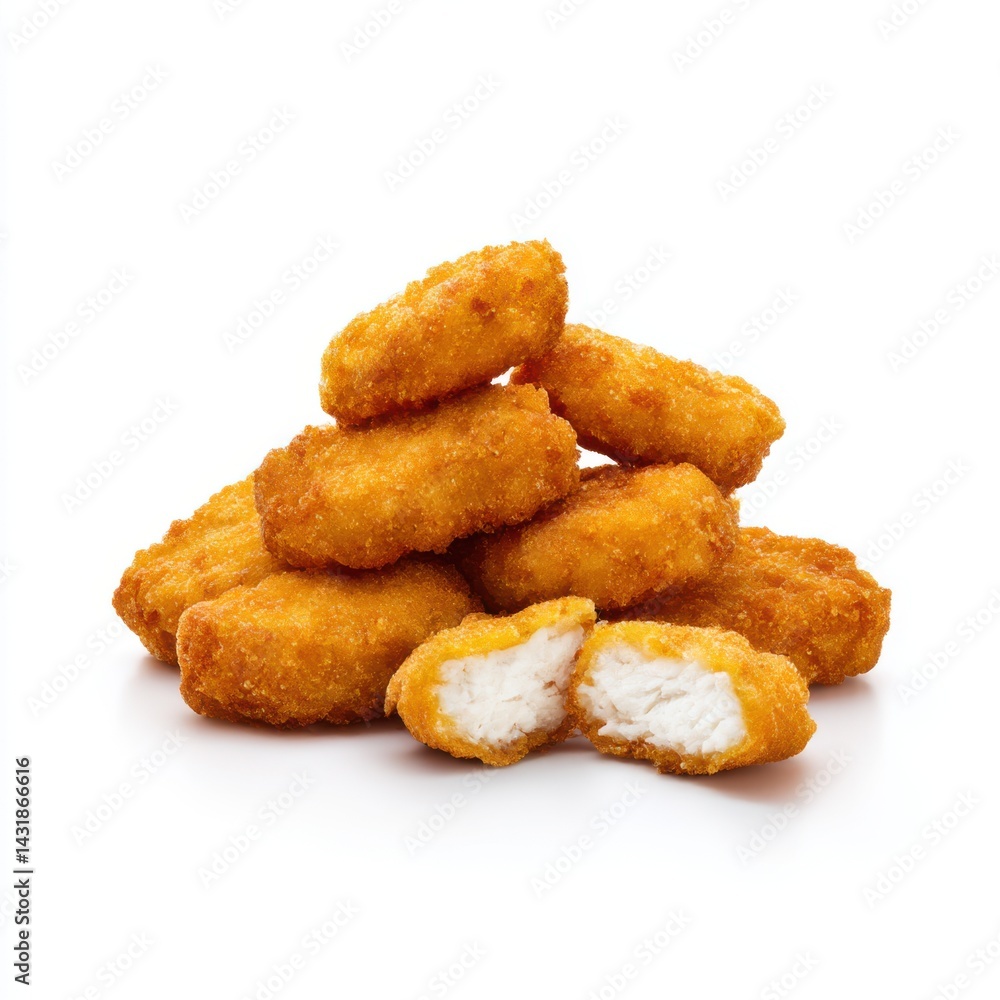 Pile of chicken nuggets close up on white background Pile of chicken nuggets close up on white background