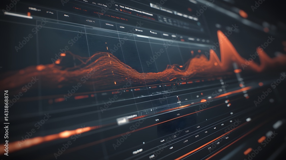 Fototapeta premium Close-up shot of a futuristic digital interface displaying dynamic data visualizations.