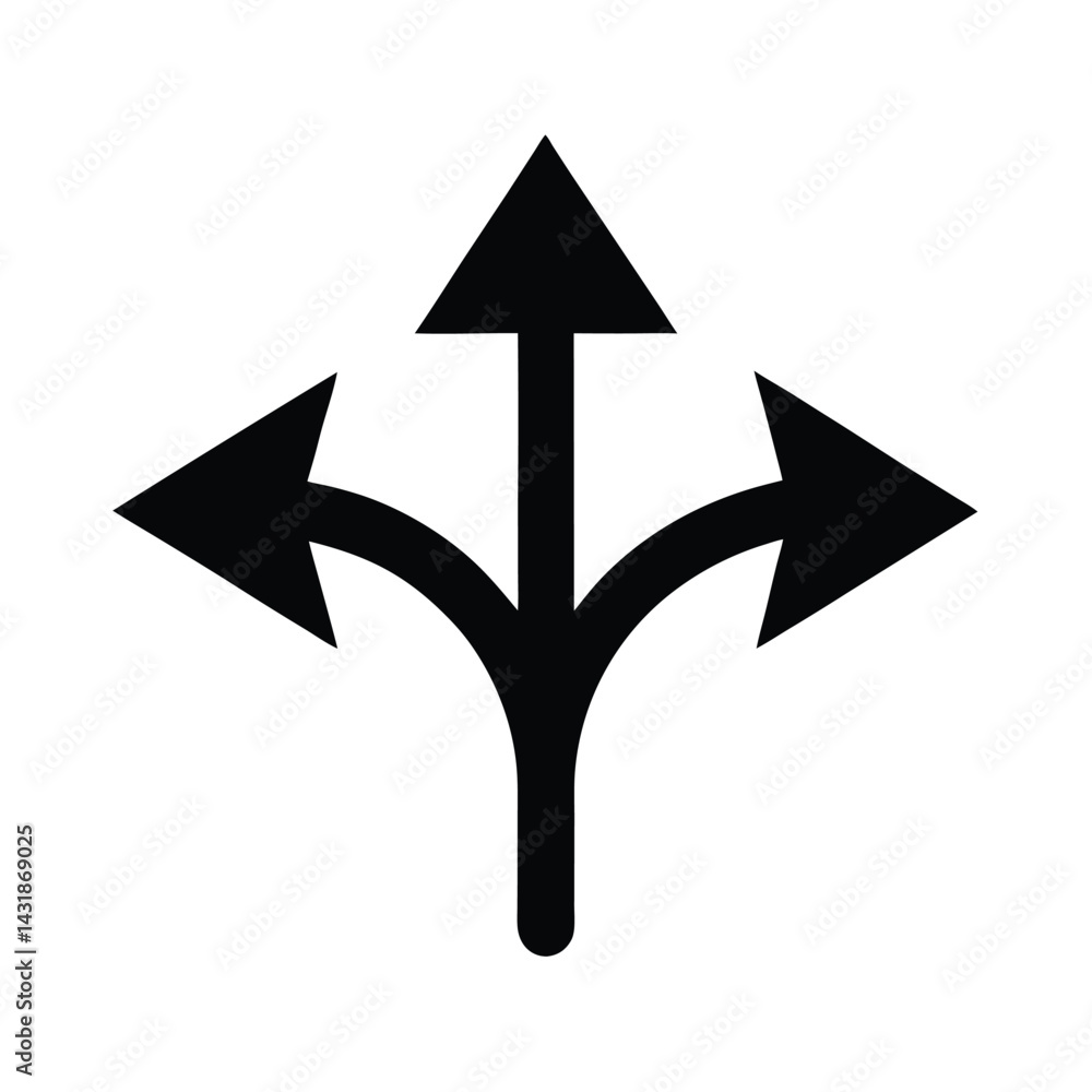 Flat Black Vector of Three Way Direction Arrow Icon Flat Black Vector of Three Way Direction Arrow Icon