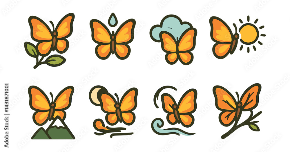 Obraz premium Butterfly and nature icon set: simple designs for nature-themed projects. Vector icons