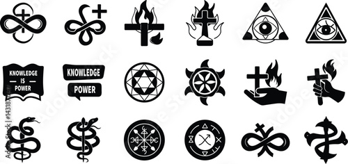 Foto Leviathan Cross Symbol Vector Set – Occult, Gothic, and Esoteric Black Icons