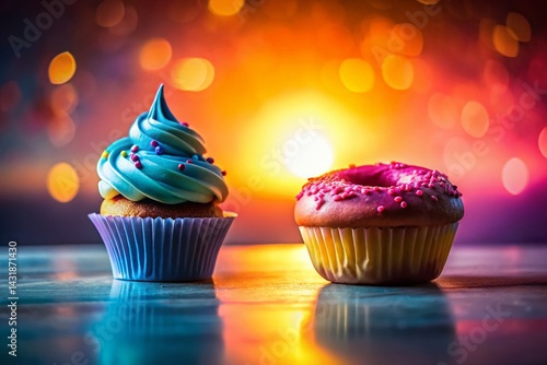 Silhouette of Sweet Watercolor Cupcake and Donut Illustration