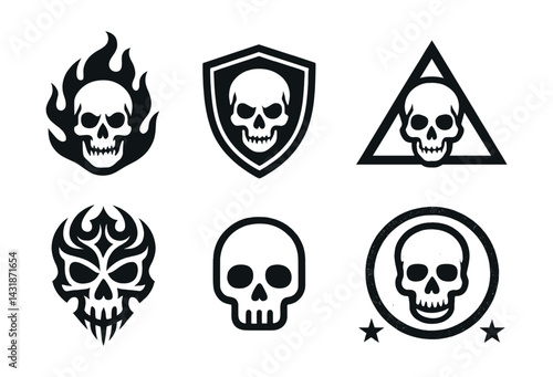 Edgy skull emblem icons set: unique designs for dark and bold projects. Vector icons