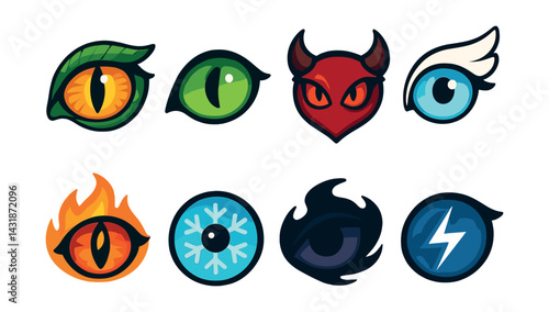 Collection of fantasy eye icons: mystical and magical designs. Vector icons
