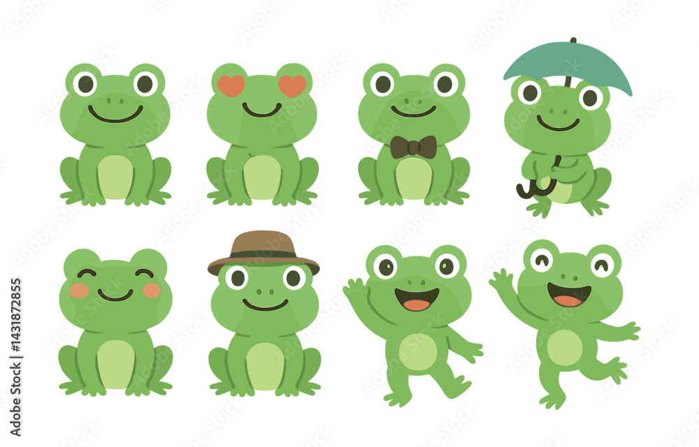 Charming frog icons set: adorable cartoon frogs in flat style. Vector icons Charming frog icons set: adorable cartoon frogs in flat style. Vector icons