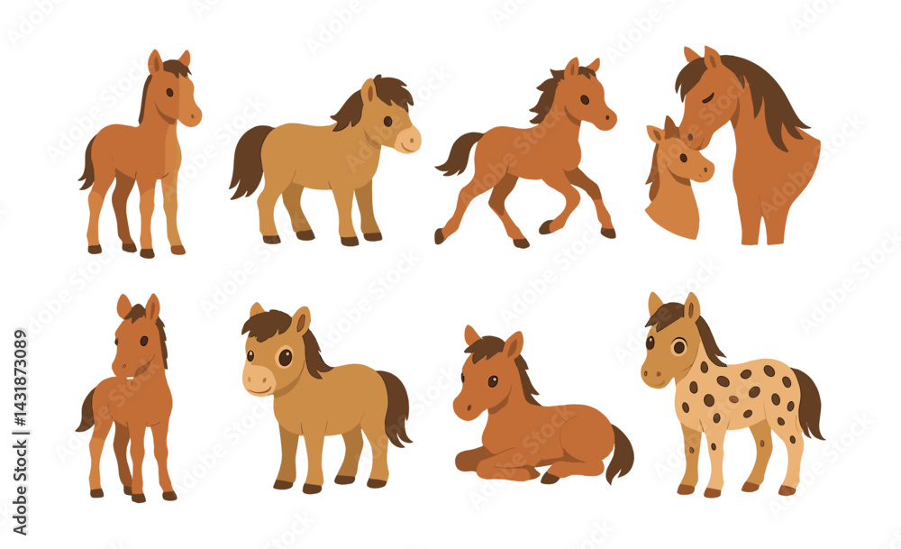 Charming foals and ponies icon set: for equestrian enthusiasts. Vector icons Charming foals and ponies icon set: for equestrian enthusiasts. Vector icons