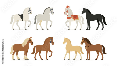 Elegant parade horses icon set - , featuring diverse horse designs. Vector icons