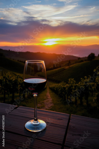 Sunset Wine on Vineyard Path