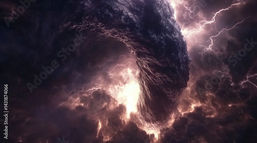Obraz na płótnie Dramatic tornado swirling amidst a lightning illuminated thunderstorm nature s raw power on display w salonie