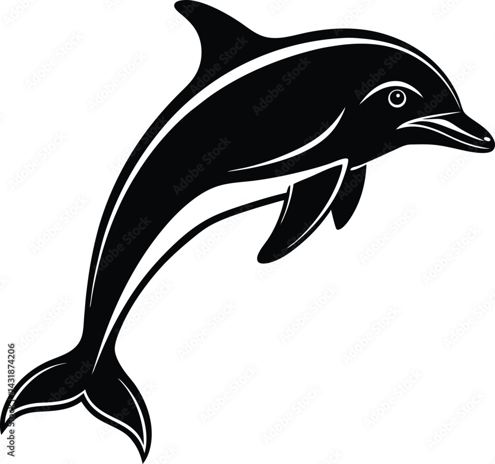 Fototapeta premium Dolphin Silhouette Black Vector | Ocean Animal