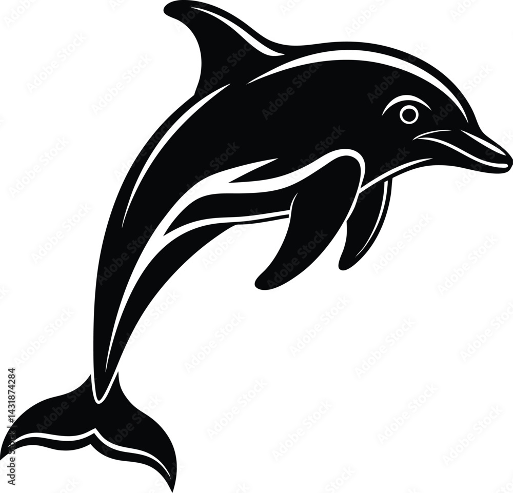Obraz premium Dolphin Silhouette Black Vector | Ocean Animal