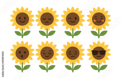 Expressive sunflower icon set: emotions in nature-themed for creative designs. Vector icons