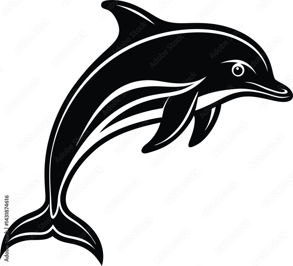 Naklejka premium Dolphin Silhouette Black Vector | Ocean Animal