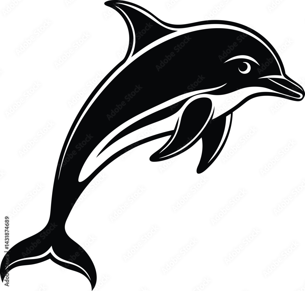 Fototapeta premium Dolphin Silhouette Black Vector | Ocean Animal