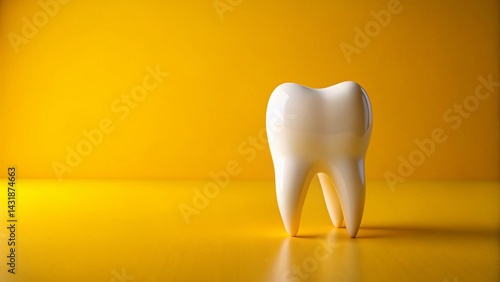Single White Tooth on Yellow Background - Minimalist Dental Stock Photo