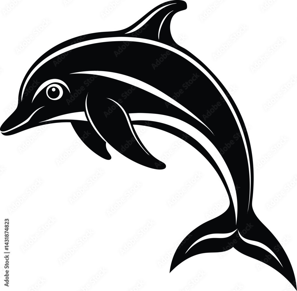 Fototapeta premium Dolphin Silhouette Black Vector | Ocean Animal