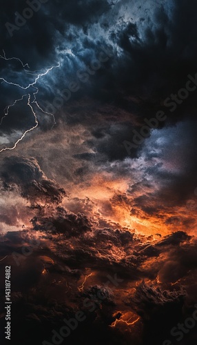 Obraz na płótnie A dramatic close up of a fierce tornado with lightning in a chaotic thunderstorm landscape w salonie