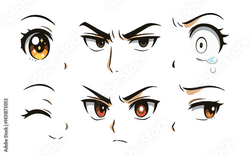Expressive anime eyes icons set: with emotional variations. Vector icons