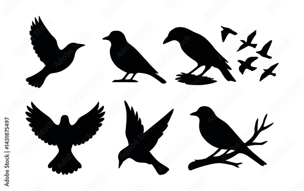 Fototapeta premium Elegant bird silhouette icons set - for design projects, apps, and websites. Vector icons