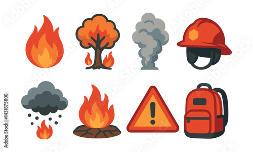 Essential wildfire safety icons set: stay prepared with these vital symbols. Vector icons