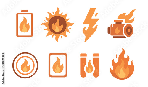 Fire powered energy icons set: designs for modern energy concepts. Vector icons