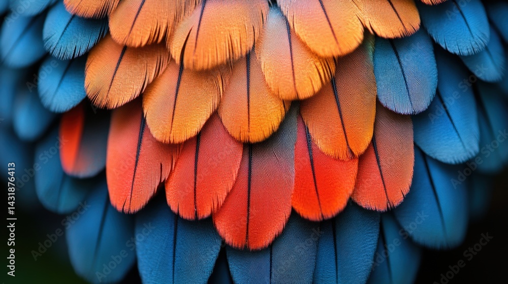 Bright feathers of birds. Multicolored feathers of a parrot Bright feathers of birds. Multicolored feathers of a parrot