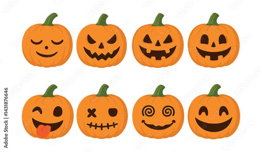 Cute and spooky pumpkin faces icon set – perfect for halloween design projects. Vector icons Cute and spooky pumpkin faces icon set – perfect for halloween design projects. Vector icons