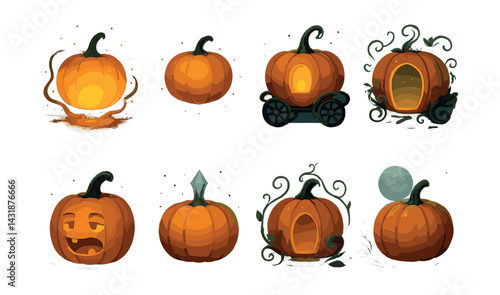 Enchanting pumpkin icons set: a magical touch for halloween designs. Vector icons