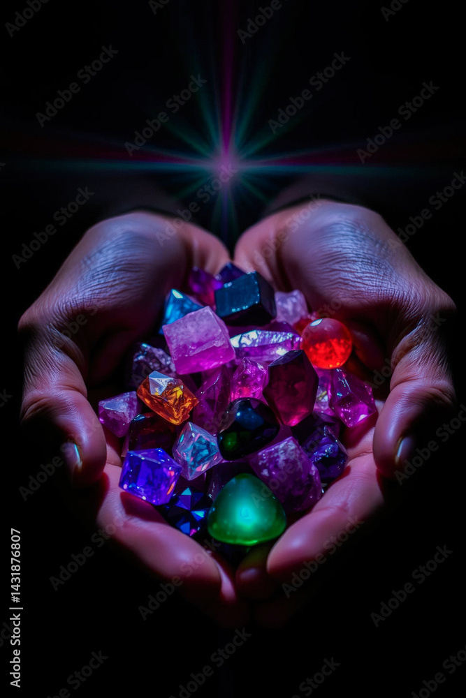 Colorful Gemstones Held in Hands