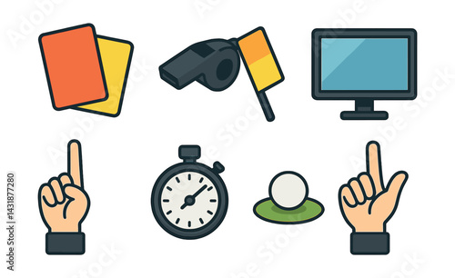Essential referee icons set for sports management and organization. Vector icons
