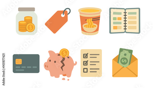 Budgeting essentials icon set: practical and stylish financial management tools. Vector icons
