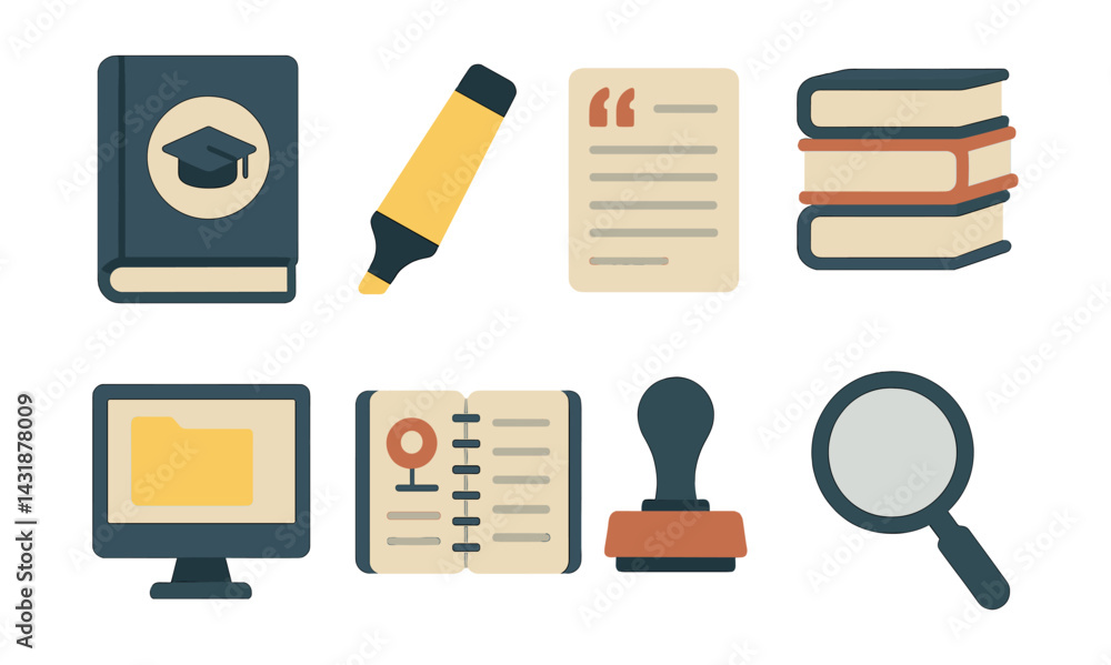 Fototapeta premium Comprehensive academic tools icon set: for research and education. Vector icons