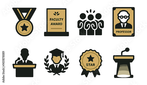 Academic honors icon set: medals, awards, and achievements in for educational design. Vector icons