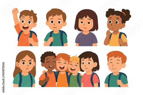 Student emotions icon set - expressive faces in flat design for educational use. Vector icons