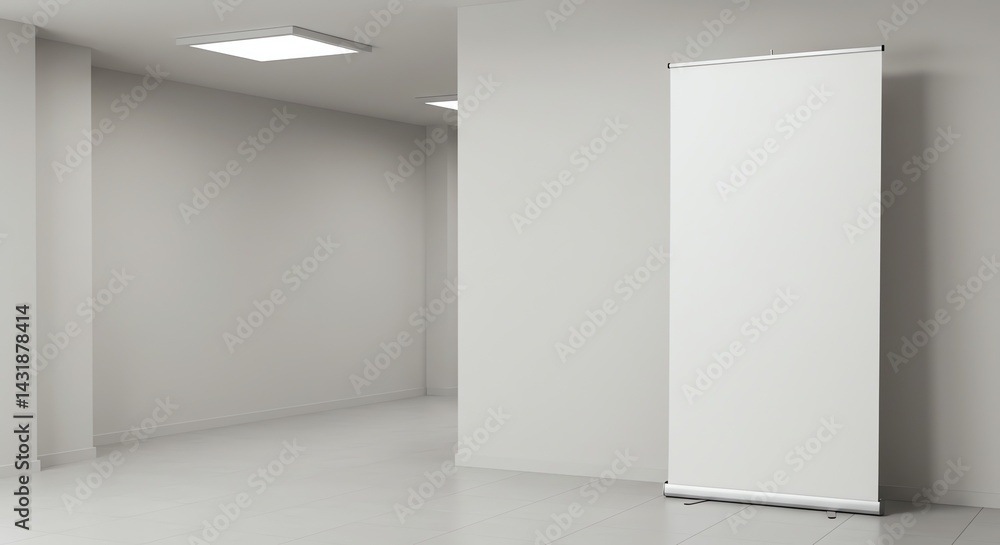 Blank Roll Up Banner Stand in White Hallway Blank Roll Up Banner Stand in White Hallway