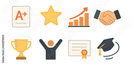 Student success icons set: elevate learning with education symbols. Vector icons