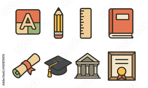 Comprehensive educational journey icon set: for learning and academic themes. Vector icons