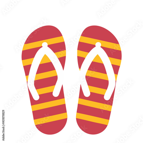 Ready for vacation, these red and gold striped flip-flops promise sunny days and carefree fun with a simple, bold design.